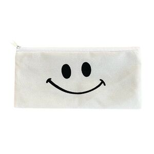 Smiley Face Zipper Pouch Case Pen Pencil Cosmetic Bag White Non-Woven Fabric
